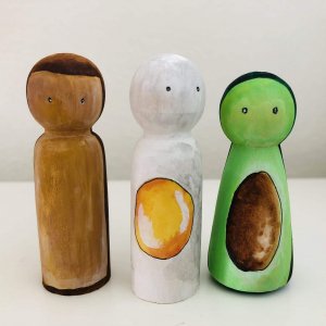 Avocado, Egg and Toast Breakfast Peg Dolls by Malaysia Toys