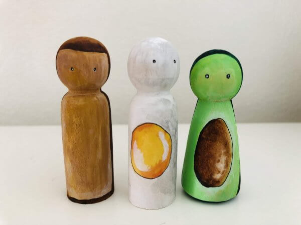 Avocado, Egg and Toast Breakfast Peg Dolls by Malaysia Toys