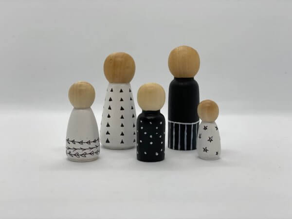 Custom Monochrome Family Peg Dolls by Malaysia Toys