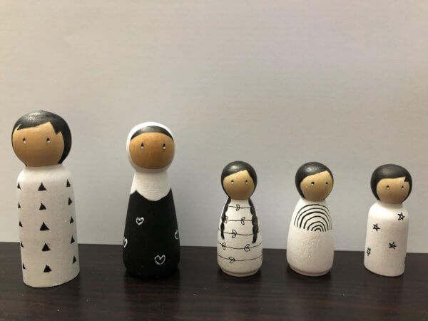 Custom Monochrome Family Peg Dolls by Malaysia Toys