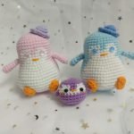 Pink Blue and Purple Crocheted Penguins Soft Toys by Malaysia Toys