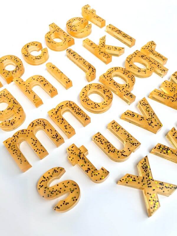 Resin Alphabets and Numbers by Malaysia Toys - Gold Glitter